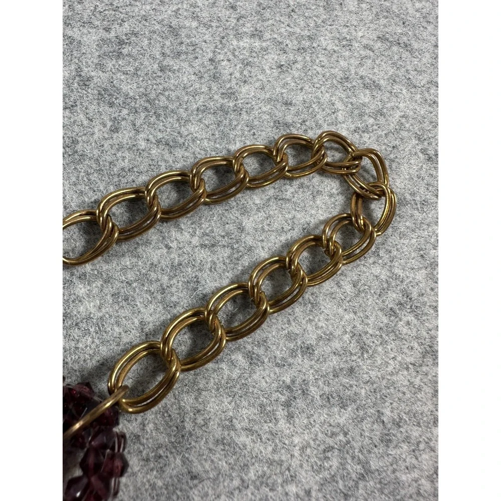 Vintage Statement Necklace‎ Fashion Jewelry Beaded Purple Gone Tone Chain